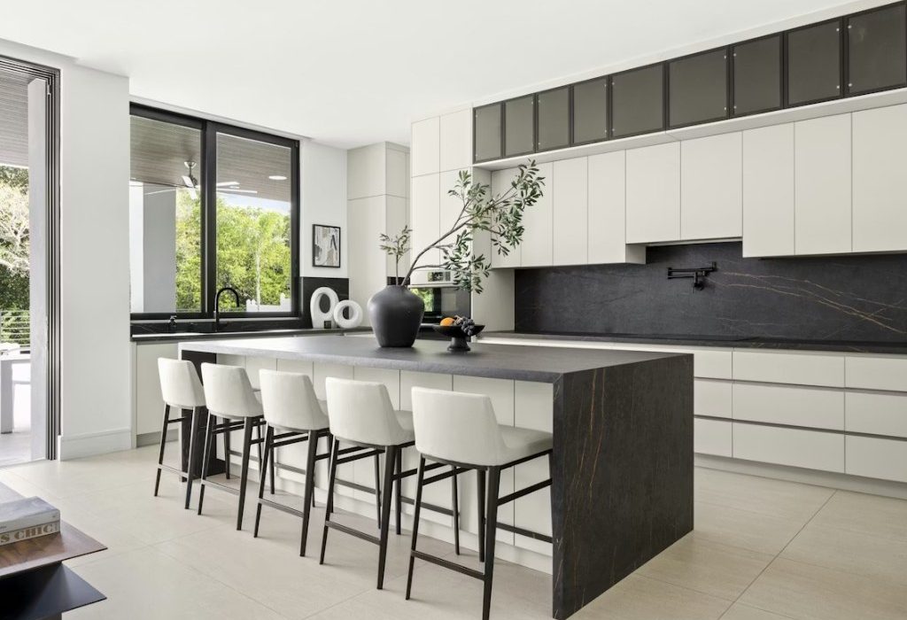 Black granite kitchen worktop in luxury Cotswold home